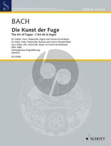 Bach ie Kunst der Fuge BWV 1080 für Violine-Viola-Violoncello-Fagott und Violone (Kontrabass) Partitur (eingerichtet von Hans-Eberhard Dentler)