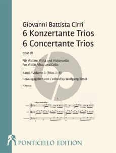 Cirri 6 Konzertante Trios Op.18 Band 1 (No. 1 - 3) Violine-Viola und Violoncello (Part./Stimmen) (Wolfgang Birtel)