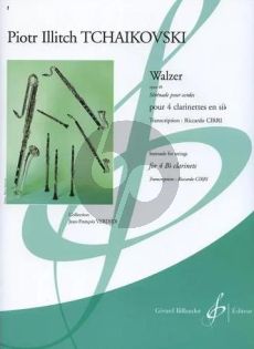 Tchaikovsky Walzer Op. 48 de Serenade pour Cordes 4 Clarinettes (Bb) (Part./Parties) (transcr. Ricardo Cirri)