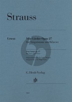 Strauss Vier Lieder Op.27 Originaltonarten für hohe Stimme und Klavier (Herausgegeben von Annette Oppermann) (Henle Urtext)