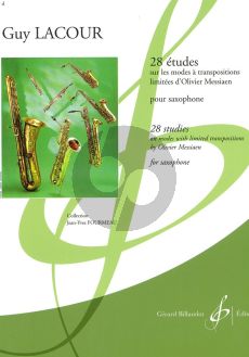 Lacour 28 Etudes sur les Modes à Transpositions limitées d'Olivier Messiaen pour Saxophone