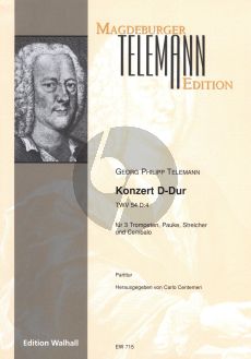 Telemann Konzert D-Dur TWV 54:D4 3 Trompeten-Pauke-Streicher-Cembalo Partitur