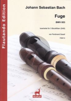 Bach Fuge I-08 BWV 853 3 Blockflöten (SAB) (Part./Stimmen) (arr. Ferdinand Gesell)