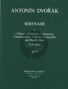 Dvorak Serenade D-Minor Op.44 for 2 Ob- 2 Clar- 2 Bsn-Contra Bsn- 3 Horns-Vc-Db Score and Parts