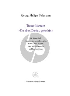 Telemann Du aber Daniel gehe hin (Trauer-Kantate) TWV 4:17 (SB soli-SATB-Fl.-Ob.-Streicher-Bc) Partitur (Gustav Fock)