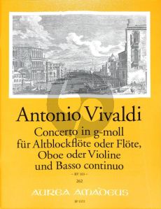 Vivaldi Concerto g-minor RV 103 (Treble Rec.[Flute]- Oboe[Vi.]-Bc) (Score/Parts) (edited by B.Pauler) (Continuo by Wolfgang Kostujak)