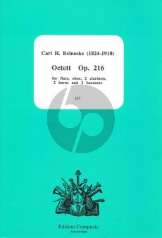 Reinecke Octet Op. 216 Flute-Oboe- 2 Clar.[Bb]- 2 Horns[F]- 2 Bassoons (Score/Parts)