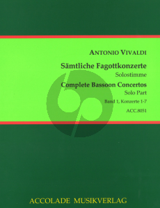 Vivaldi Samtliche Fagottkonzerte - Complete Bassoon Concertos Vol.1 (No.1-7) Urtext Fagott Solo Stimme - Bassoon Solo Part Trevor Cramer/Bodo Koenigsbeck