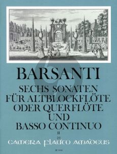 Barsanti 6 Sonaten Vol. 2 No. 4 - 6 Altblockflöte (Flöte)-Bc (Willy Hess)