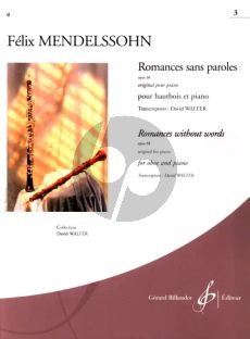 Mendelssohn Romances sans Paroles Vol. 3 Op. 38 Hautbois et Piano (David Walter) (interm.-adv. grade 4 - 7)